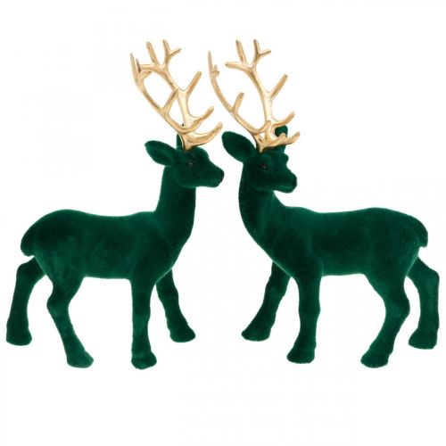 Floristik24 Deco jeleń zielono-złota dekoracja świąteczna figurki jelenia 20cm 2szt