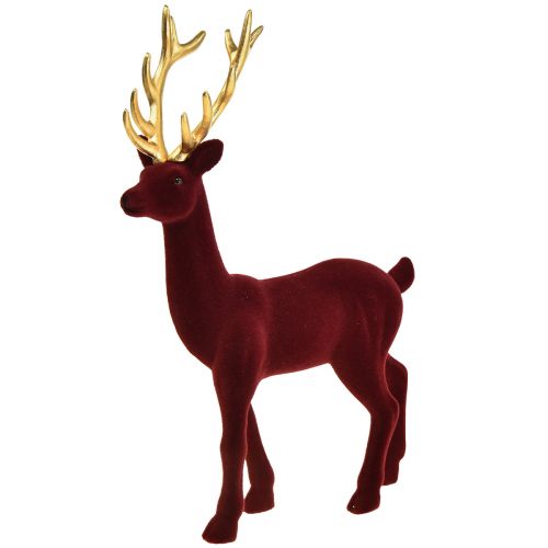 Produkt Deco Deer Renifer Bordeaux Złota figurka flokowana W37cm