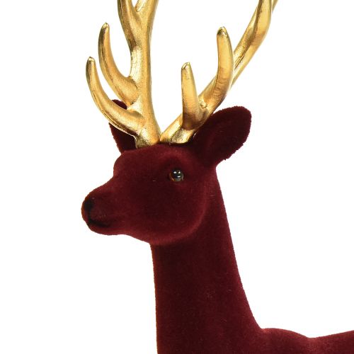 Produkt Deco Deer Renifer Bordeaux Złota figurka flokowana W37cm