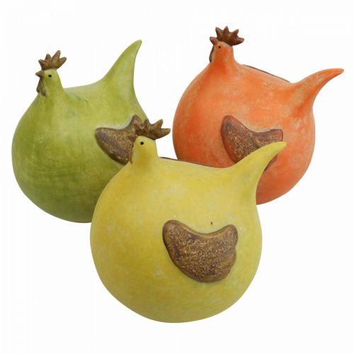 Floristik24 Deco Kurczak Kolorowe Ozdoby Wielkanocne Zielony/Żółty/Pomarańczowy 13cm 3szt