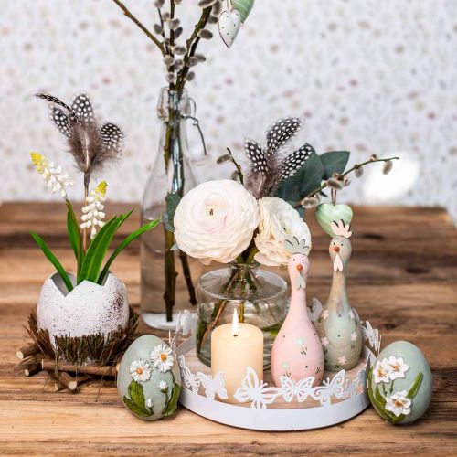 Floristik24 Drewniane kurczaki Deco różowe, zielone figurki do dekoracji wielkanocnych Ø5cm W15cm 2szt