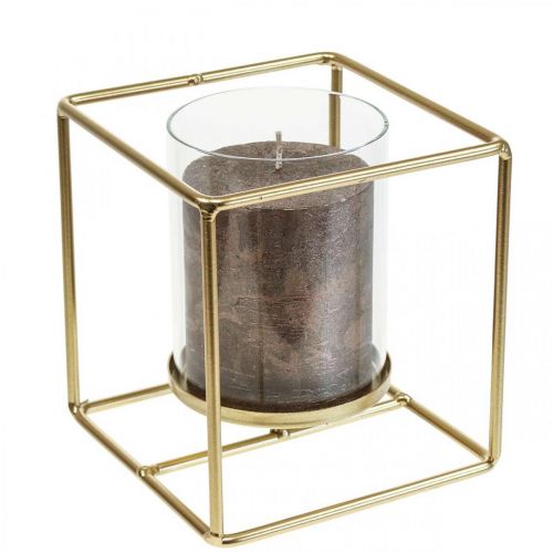 Floristik24 Dekoracyjny świecznik złoty metalowy lampion szklany 12×12×13cm