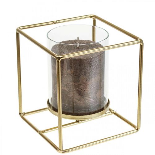 Floristik24 Dekoracyjny świecznik metalowy złoty latarnia szklana 12×12×13cm