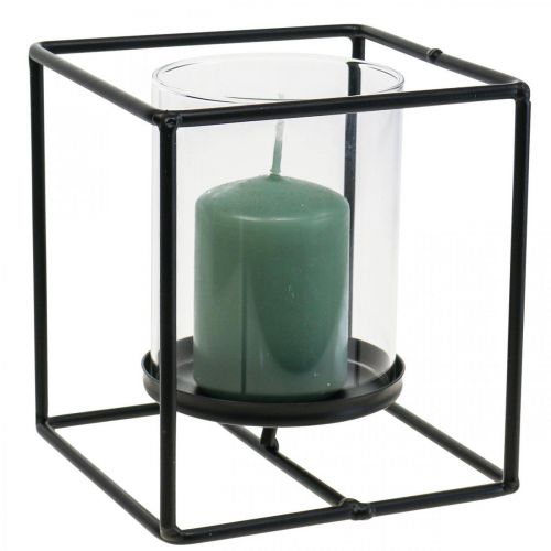 Produkt Dekoracyjny świecznik czarny metalowa latarnia szklana 12×12×13cm