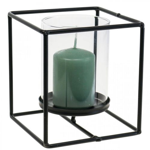 Floristik24 Dekoracyjny świecznik metalowy czarny latarnia ze szkła 12×12×13cm