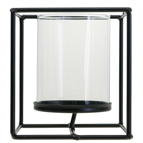 Floristik24 Dekoracyjny świecznik metalowy czarny latarnia ze szkła 12×12×13cm