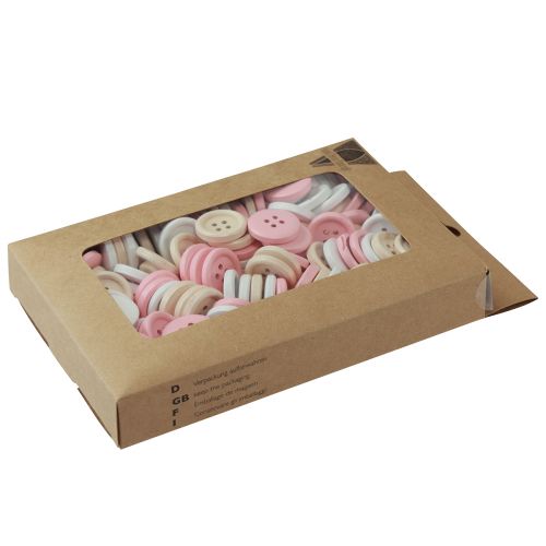 Produkt Guziki dekoracyjne do robótek ręcznych z drewna Ø2cm kremowo-różowo-białe 210 szt.