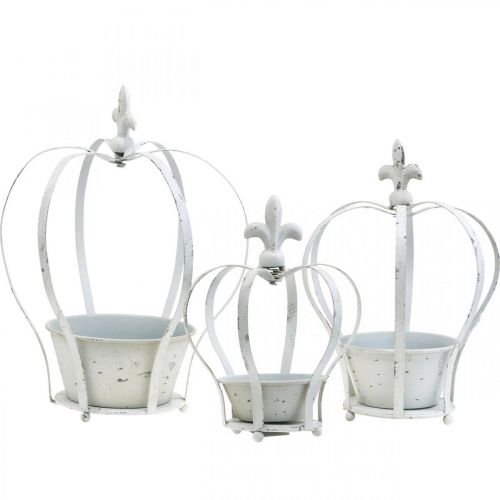 Floristik24 Deco Crown White Shabby Chic Metalowa dekoracja ogrodowa zestaw 3 szt.