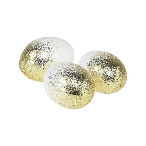Ozdobne pisanki z prawdziwego białka kurzego jajka ze złotym brokatem wys. 5,5–6 cm 10 sztuk