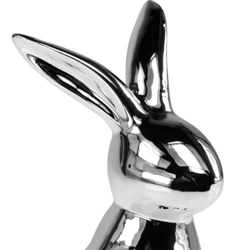 Floristik24 Dekoracyjny Zajączek Wielkanocny Ceramiczny Dekoracyjny Zajączek Siedzący Srebrny W23cm