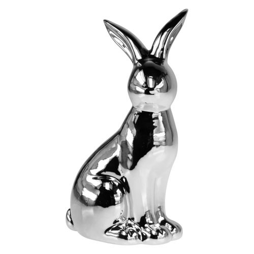 Floristik24 Dekoracyjny Zajączek Wielkanocny Ceramiczny Dekoracyjny Zajączek Siedzący Srebrny W23cm