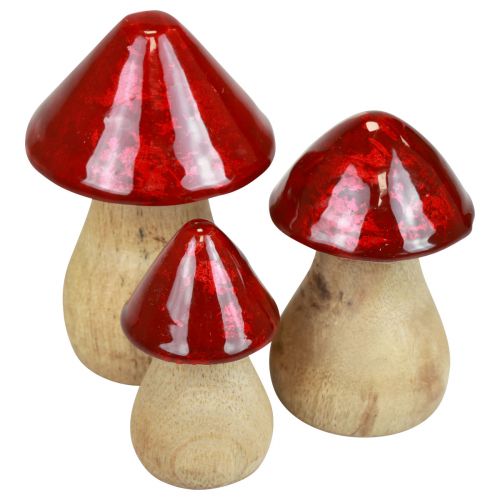 Produkt Grzyby dekoracyjne Grzyby drewniane czerwony połysk dekoracja jesienna H6/8/10cm zestaw 3 szt