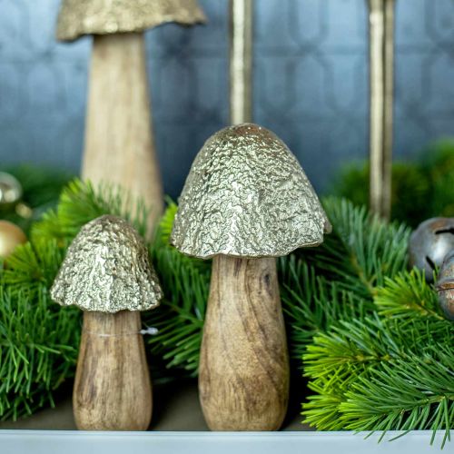 Deco Grzyb Metal Drewno Złoto, Natura Dekoracja Stołu Jesień 18,5cm