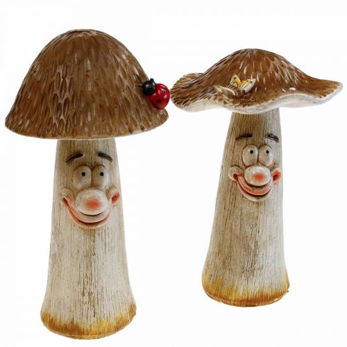 Floristik24 Deco grzybki Dekoracja jesienna zabawne grzybki Ø15/12cm W22/25cm 2szt