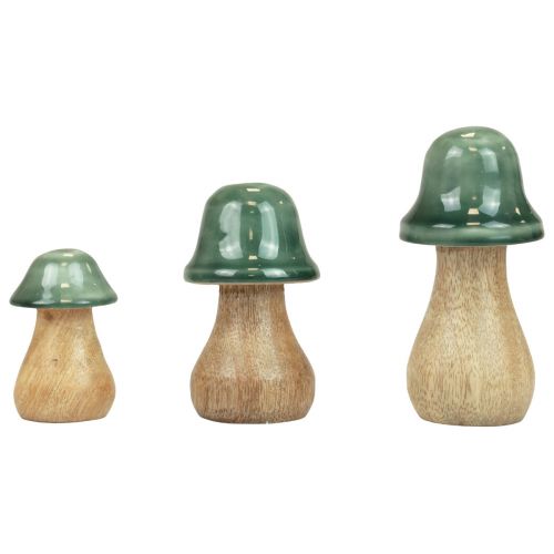 Grzyby dekoracyjne Grzyby drewniane ciemnozielone błyszczące H6/8/10cm zestaw 3 szt