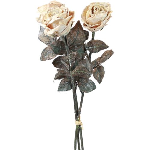 Róże dekoracyjne Kremowe białe sztuczne róże Jedwabne kwiaty Antyczny wygląd L65cm Opakowanie 3 szt
