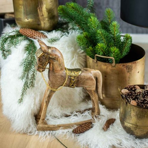 Produkt Deco Rocking Horse Wood Solid Christmas Naturalny, Złoty 28×39×9,5cm