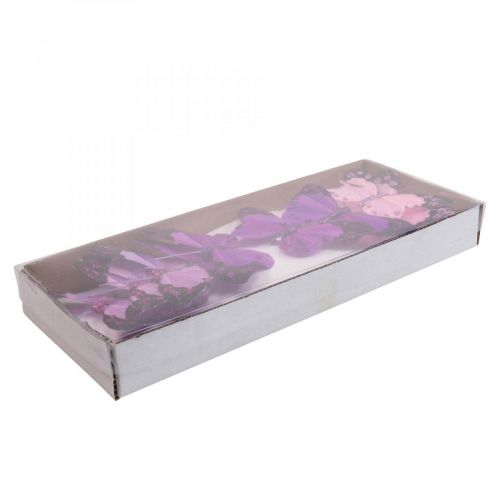 Floristik24 Dekoracyjny motyl na drucie motylki z piórkami fioletowy/różowy 9,5cm 12szt