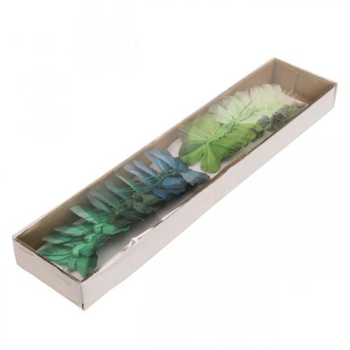 Floristik24 Dekoracyjny motyl na drucie zielony, niebieski 5-6cm 24szt