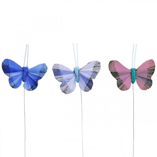 Floristik24 Deco motyle piórka motyl różowe, niebieskie 6cm 24szt