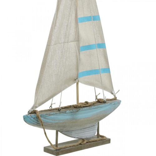 Floristik24 Deco żaglówka drewno niebiesko-biała dekoracja stołu morskiego wys. 54,5 cm