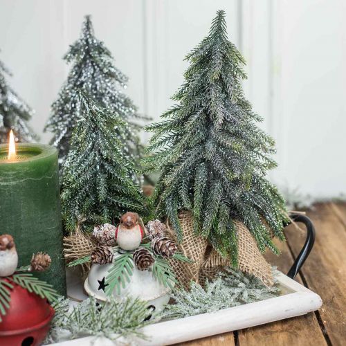Floristik24 Deco choinka mini jodła jutowa woreczek brokatowy, zielony 26cm