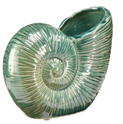 Floristik24 Wazon dekoracyjny z muszli ślimaka ceramiczny zielony 18x8,5x15,5cm