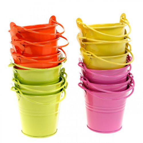 Floristik24 Ozdobne wiadro kolorowe metalowe wiadro do sadzenia różne Ø6cm W6cm 12 szt