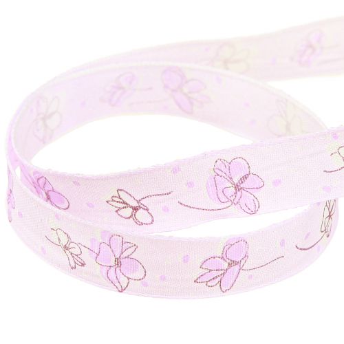 Produkt Wstążka dekoracyjna kwiaty Wiosenna wstążka prezentowa liliowa 15mm 20m