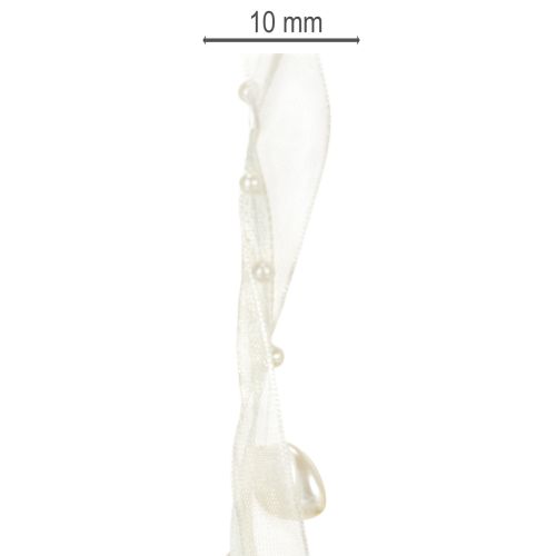 Produkt Wstążka dekoracyjna kremowa, serduszka, perełki, dekoracja ślubna, 10mm, 5m