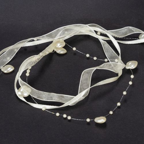 Produkt Wstążka dekoracyjna kremowa, serduszka, perełki, dekoracja ślubna, 10mm, 5m