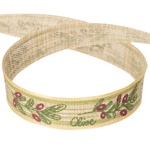 Produkt Wstążka prezentowa gałązka oliwna z eleganckimi gałązkami i oliwkami 1,5cm 15m
