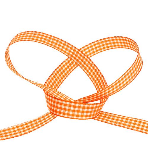 Floristik24 Wstążka dekoracyjna w kratkę w kolorze pomarańczowym 1,5cm 20m