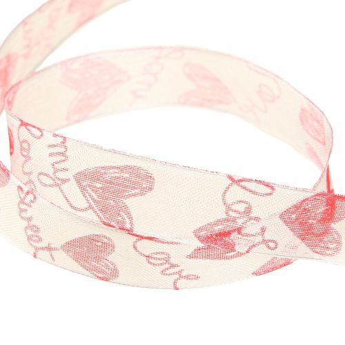 Produkt Wstążka dekoracyjna w serca Love biała czerwona organza 15mm 20m