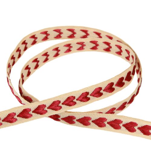 Produkt Wstążka dekoracyjna z czerwonymi sercami Wstążka prezentowa beżowa 10mm 15m