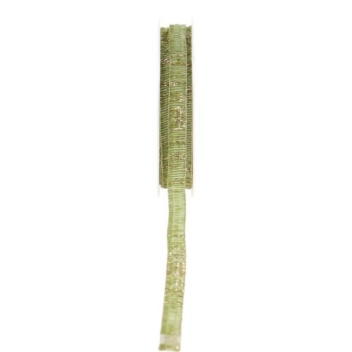 Floristik24 Wstążka dekoracyjna mech zielony z lureksem złotym wzmocniona drutem 10mm 20m