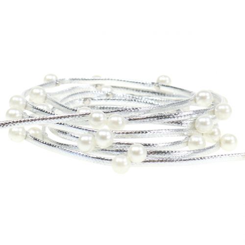 Floristik24 Wstążka ozdobna srebrna z perełkami 10mm 8m