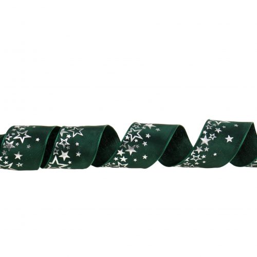 Produkt Wstążka dekoracyjna w gwiazdki zielono-srebrna 40mm 25m