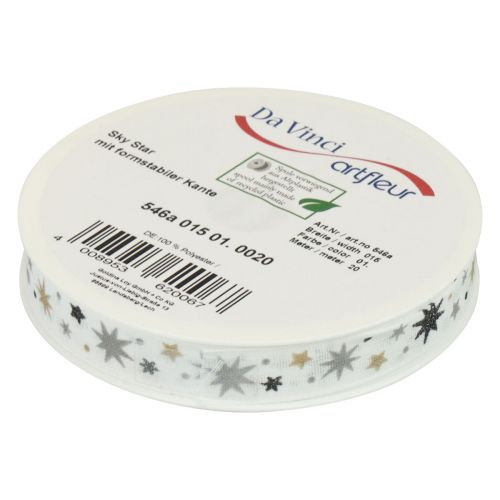 Produkt Wstążka prezentowa na Boże Narodzenie Wstążka biała gwiazda 15mm 20m