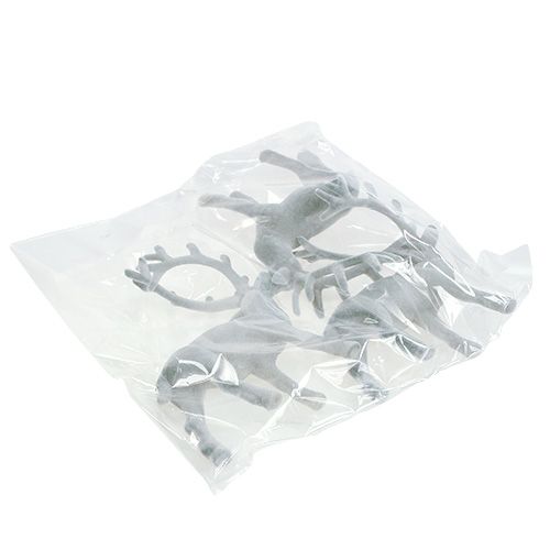 Floristik24 Figurka dekoracyjna jeleń flokowany szary 22cm 3szt.