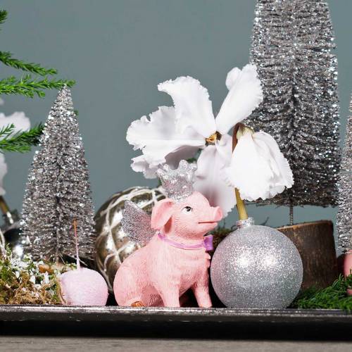 Figura dekoracyjna świnka z koroną 9cm 2szt