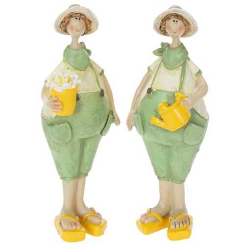 Dekoracyjne figurki ogrodników, dekoracja stołu, lato, zielono-żółte, 16,5 x 5,5 cm, 2 sztuki kupić | Floristik24.pl