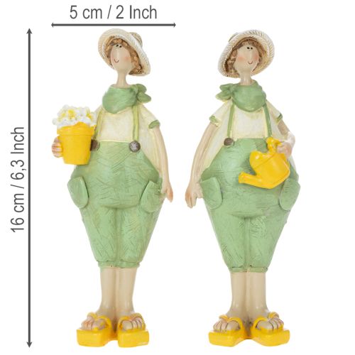 Dekoracyjne figurki ogrodników, dekoracja stołu, lato, zielono-żółte, 16,5 x 5,5 cm, 2 sztuki | Floristik24.pl
