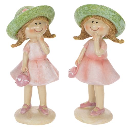 Figurki dekoracyjne dziewczynek w kapeluszach, różowo-zielone, 6,5x5,5x14,5 cm, 2 sztuki kupić | Floristik24.pl