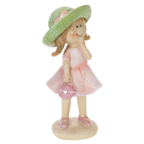 Figurki dekoracyjne dziewczynek w kapeluszach, różowo-zielone, 6,5x5,5x14,5 cm, 2 sztuki | Floristik24.pl