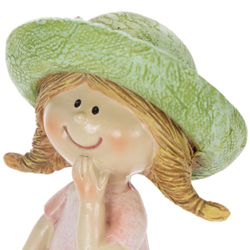 Figurki dekoracyjne dziewczynek w kapeluszach, różowo-zielone, 6,5x5,5x14,5 cm, 2 sztuki | Floristik24.pl