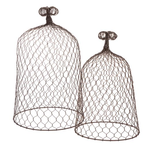 Dekoracyjny dzwonek metalowy, pomoc do wspinaczki, osłona z drutu, brązowy, wykończenie rdzawe, wys. 50/41 cm, Ø 30/25 cm, zestaw 2 szt. kupić | Floristik24.pl