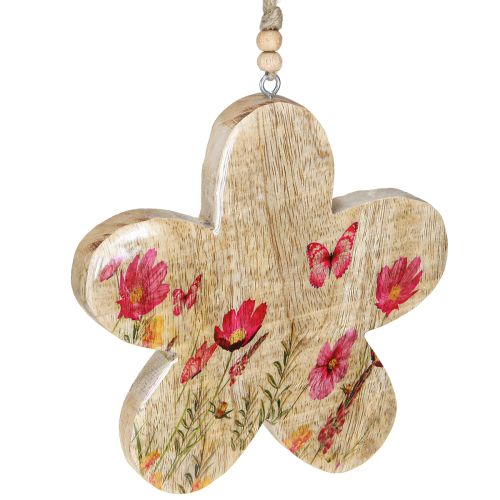 Produkt Dekoracyjne wiszące drewniane kwiaty wiosna naturalny róż 16cm 3szt