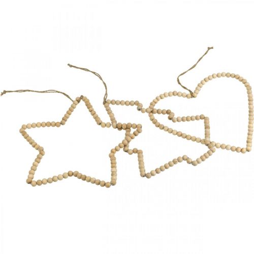 Produkt Deco wieszak Boże Narodzenie drewniane koraliki serce gwiazda drzewo H20cm 3szt