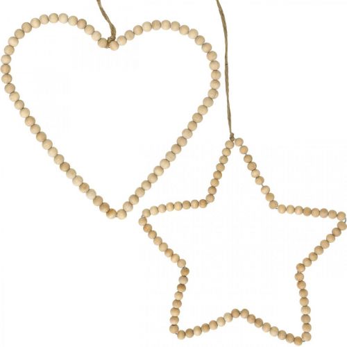 Produkt Deco wieszak Boże Narodzenie drewniane koraliki serce gwiazda drzewo H20cm 3szt